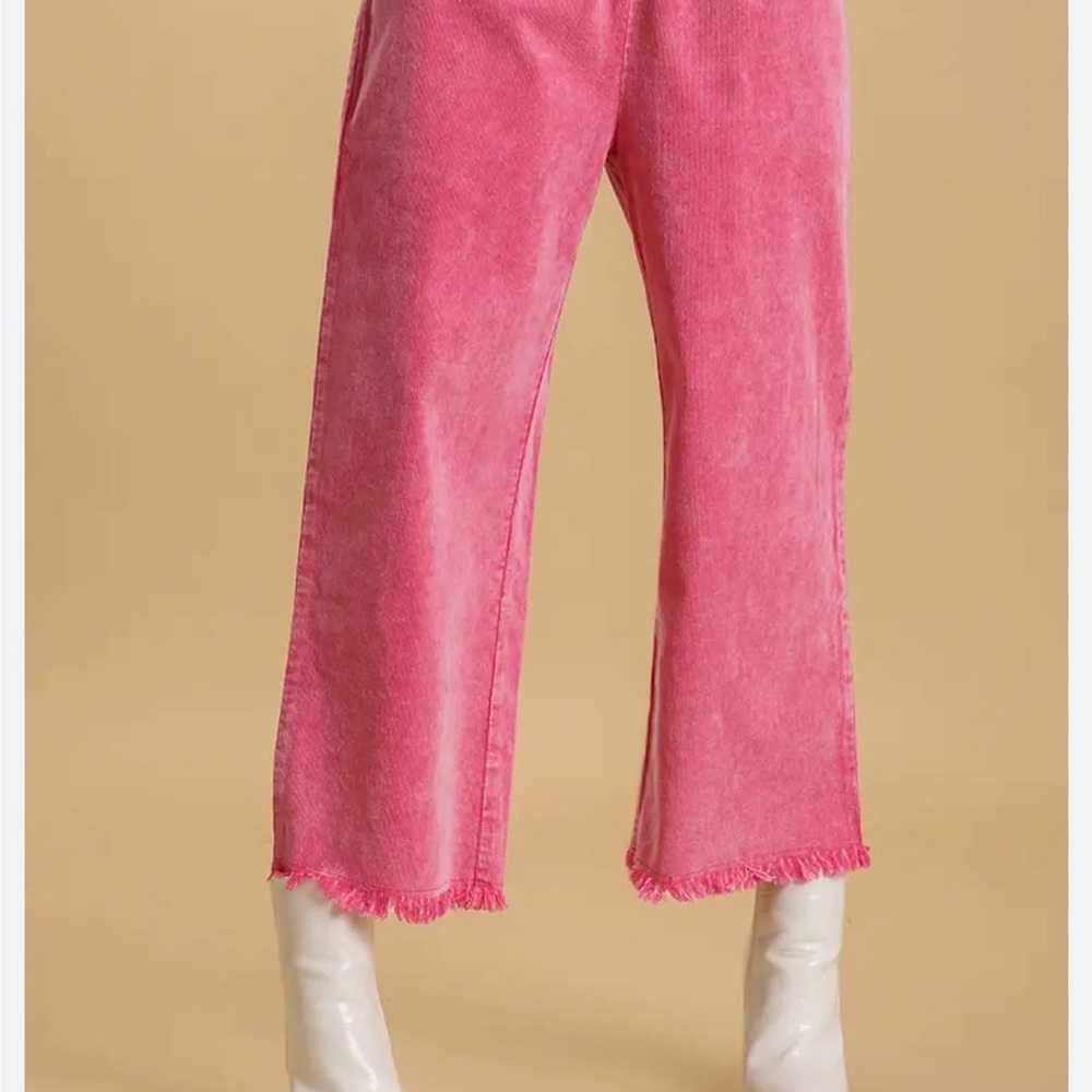 Umgee pink corduroy wide legs cropped pants women’s size large nwt - Picture 2 of 6